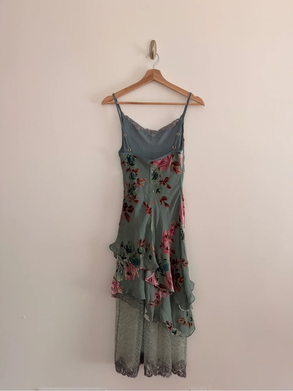 Vintage Betsey Johnson Floral Lace Asymmetrical Fairy Grunge Slip Dress Size 6